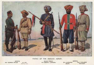 Soldaten van het Indiase leger (kleur litho)