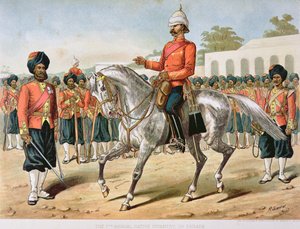 De 7e Bengal Infanterie op parade, het Anglo-Indiase leger van de jaren 1880 (kleur litho)