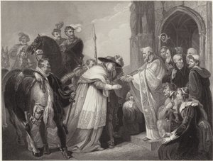 Kardinaal Wolsey in Leicester Abbey (gravure)