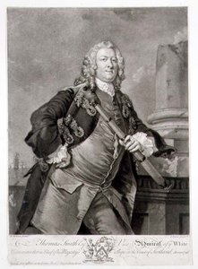 Portret van admiraal Thomas Smith, vice-admiraal van de Witte Vloot, gegraveerd door John Faber 1746 door Richard (after) Wilson