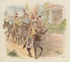 Kinderen op ezels op weg om oorlog te spelen door Richard Andre