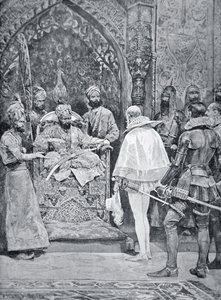 Akbar de Grote ontvangt de ambassadeur van Koningin Elizabeth in 1599