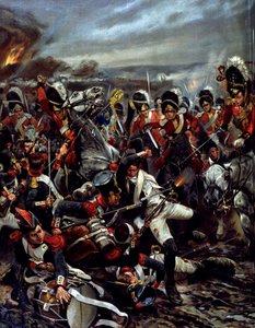 De aanval van de Schotten in Waterloo - schilderij door Caton Woodville