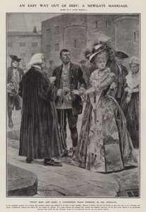 Een gemakkelijke manier om uit de schulden te komen: een Newgate-huwelijk (litho) door Richard Caton II (after) Woodville