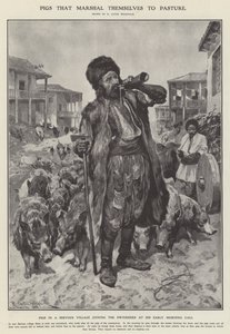 Varkens die zichzelf naar de wei leiden (litho) door Richard Caton II (after) Woodville