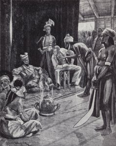 Sir James Brooke onderhandelt over een verdrag met de Sultan van Brunei voor het vestigen van een Britse kolonie op Borneo door Richard Caton II (after) Woodville