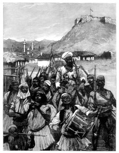 Albanezen uit Scutari steken de Boyana over om Dulcigno te bezetten, 1880 door Richard Caton II Woodville