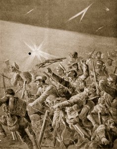 Britse infanterie die zich een weg baant door Duitse prikkeldraadversperringen door Richard Caton Woodville