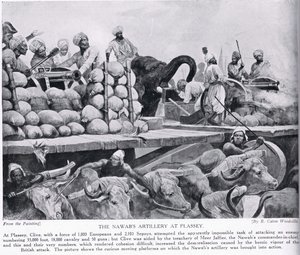 De artillerie van de Nawab bij Plassey, illustratie uit 