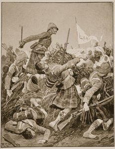 De Seaforth Highlanders bestormen de zareba bij de Slag om Atbara, illustratie uit 
