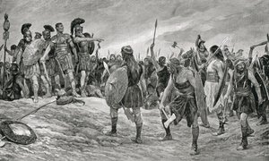 Vespasianus gered door zijn zoon Titus, illustratie uit 
