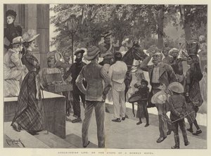 Anglo-Indiaas leven, op de trappen van een hotel in Bombay