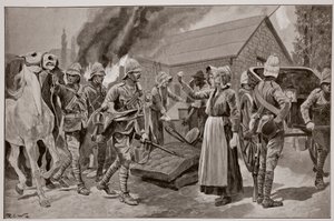 Het verbranden van de boerderij van een verraderlijke boer, naar een schets van Melton Prior (1845-1910) door Richard Caton Woodville junior