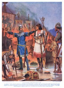 Fitz-Stephen verbrandt zijn schepen, AD1169, jaren 1920 door Richard Caton Woodville junior