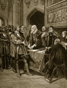 Lord Thomas Fitzgerald gooit zijn zwaard neer, illustratie uit 