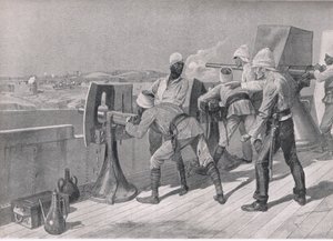 Op weg naar de Nijl: Schieten op de Derwisjen, illustratie uit British Battles on Land and Sea, 1915