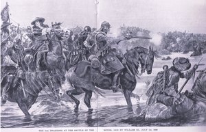 De Slag bij de Boyne 1 juli 1690, illustratie uit British Battles on Land and Sea, 1915 door Richard Caton Woodville junior