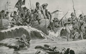 De Britse Troepen Forceren een Landing bij Aboukir Bay tegenover de Franse Batterijen door Richard Caton Woodville junior