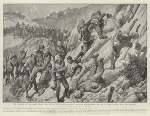 Het opruimen van de Saran Ridge, de mannen van het Northamptonshire Regiment heliograferen om hulp bij hun afdaling met de gewonden door Richard Caton Woodville junior