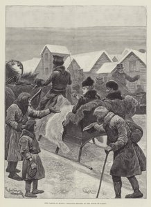 De Hongersnood in Rusland, Boeren die Bedelen in de Steden van Kazan door Richard Caton Woodville junior
