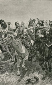 De dappere aanval van de Scots Greys in de Slag bij Waterloo door Richard Caton Woodville junior