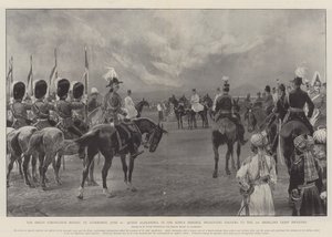 De Grote Kroningsparade in Aldershot, 16 juni, Koningin Alexandra, in afwezigheid van de Koning, presenteert Kleuren aan de 2e Highland Light Infantry door Richard Caton Woodville junior