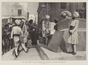 De Indiase Hongersnood, de Dagelijkse Distributie van Voedsel in het Armenhuis, Sholapur door Richard Caton Woodville junior