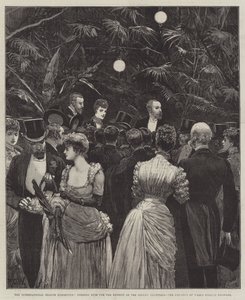 De Internationale Gezondheids Tentoonstelling, avondfeest ten behoeve van de Londense ziekenhuizen, de Prinses van Wales verkoopt bloemen door Richard Caton Woodville junior