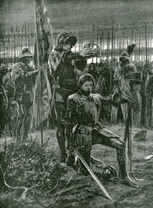 De informele kroning van Hendrik VII door Lord Stanley op het slagveld van Bosworth, 22 augustus 1485 door Richard Caton Woodville junior