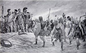 Vespasianus gered door zijn zoon Titus, illustratie uit 