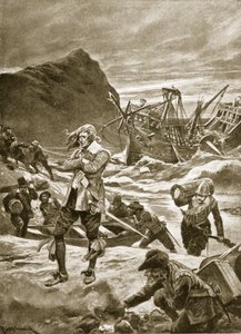 Gestrand op de Bermudas, 1609, illustratie uit 