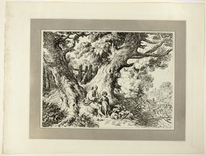 Oude Bomen met Oude Man, een Meisje en een Hond, uit de eerste uitgave van Specimens of Polyautography