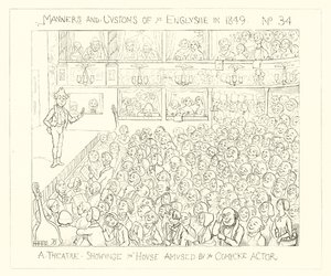 Een theater dat het huis toont dat vermaakt wordt door de komische acteur door Richard Doyle