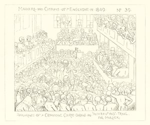 1849, Verschijning van de Strafrechtbank tijdens een interessante moordzaak door Richard Doyle