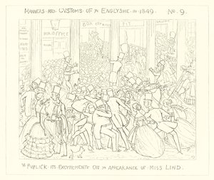 Het publiek in opwinding bij de verschijning van Miss Lind door Richard Doyle