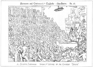 Een wetenschappelijke instelling. Tijdens de lezing van een eminente geleerde, 1849 door Richard Doyle