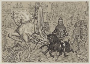 Edward de Zwarte Prins, met zijn gevangene koning Jan van Frankrijk, komt Londen binnen door Richard Doyle
