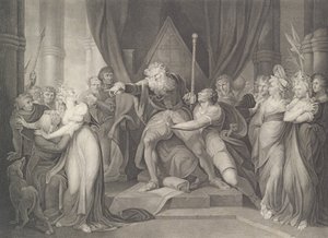 Koning Lear die zijn dochter Cordelia verstoot, Shakespeare, eerst gepubliceerd 1792, heruitgegeven 1852