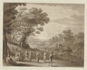 Landschap met dansende figuren door Richard Earlom