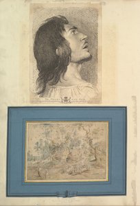 Blad uit Aedes Walpolianae gemonteerd met een prent en een tekening: Hoofd in profiel..., 1620-1766 door Richard Earlom