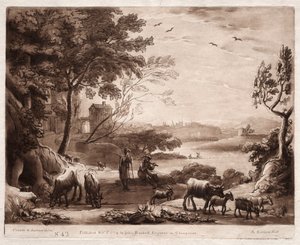 Liber Veritatis: No. 42, Een Rivierlandschap met een Herder en Herderin door Richard Earlom