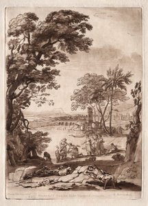 Liber Veritatis: Nr. 47, Een rivierscène met de vondst van Mozes door Richard Earlom