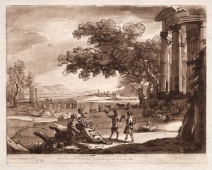 Liber Veritatis: Nr. 55, Een landschap met een tempel en een nimf en satyr die dansen
