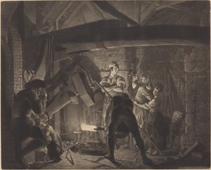 Een IJzersmederij door Richard Earlom after Joseph Wright