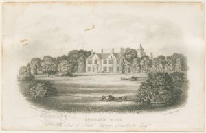 Apedale Hall Huis en Park: staalgravure, eind 18e eeuw door Richard Edensor Heathcote