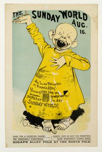 The Sunday World 16 aug.: Zeg, Ik ben de Gele Kid van Hogans Alley..., c.1895-98 door Richard Felton Outcault