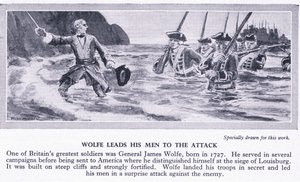 Wolfe leidt zijn mannen naar de aanval. Canada 1759 AD, ca. 1950 door Richard Henry Brock