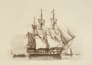 Canopus 80 kanonnen Eerste klas 2e rang, c.1849 door Richard Henry Nibbs