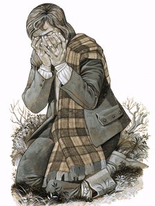 De zoon van een herderin die knielde en huilde voor het bloed dat later zou vloeien bij Culloden door Richard Hook