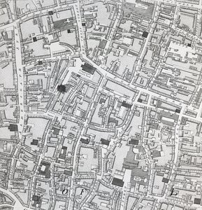 Straatkaart van Londen rond Guildhall, c.1795 (prent)